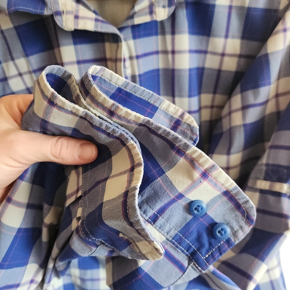 Duluth Trading Co Blue Plaid Button-Up Long Sleeve Shirt Stretchy Lightweight Xl - Picture 8 of 11